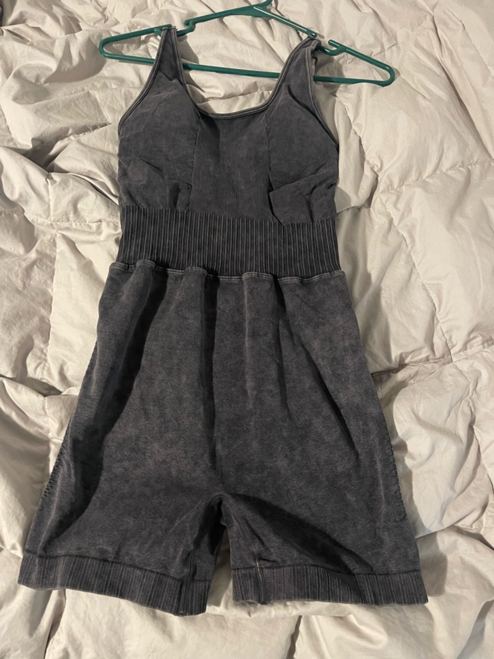 Women’s Charcoal Grey Rib-Waist Sleeveless Romper